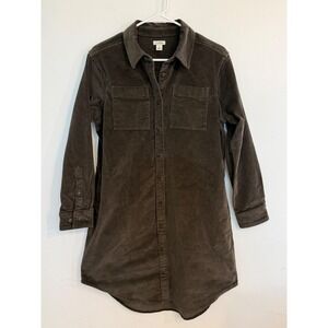 L.L.Bean Heritage Corduroy Shirt Dress Olive Brown Cotton Lyocell Small Petite